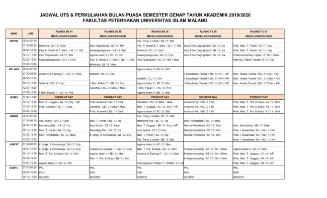 JADWAL PERKULIAHAN SEMESTER GENAP TAHUN AKADEMIK 2019/2020