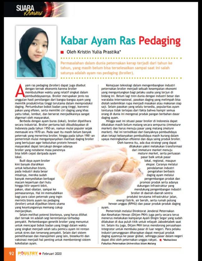 Mahasiswa Fapet Menulis di Majalah Nasional Poultry Indonesia