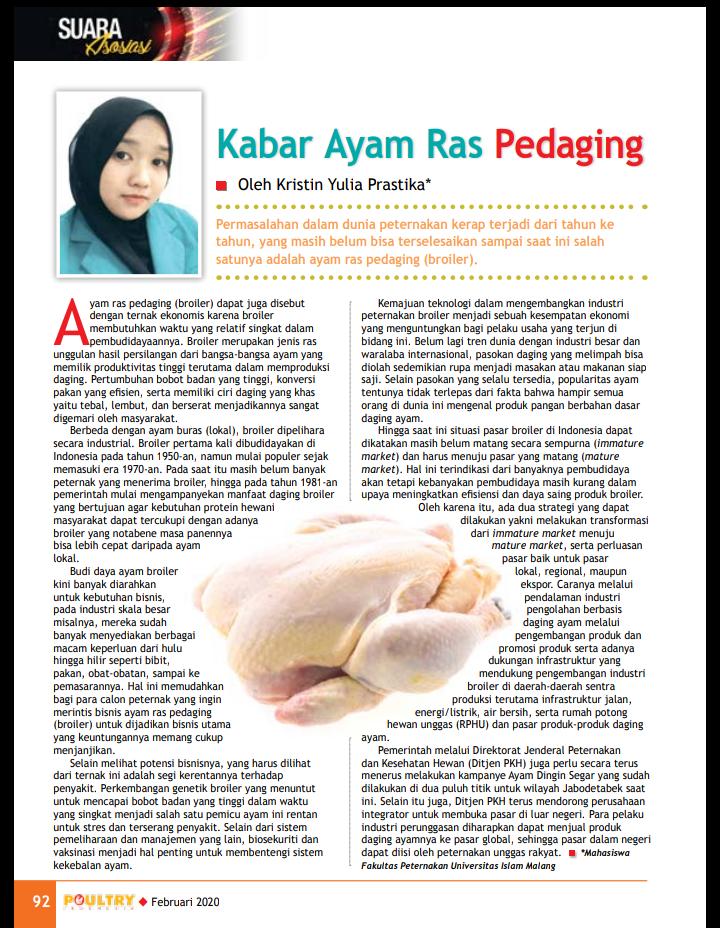 Mahasiswa Fapet Menulis di Majalah Nasional Poultry Indonesia