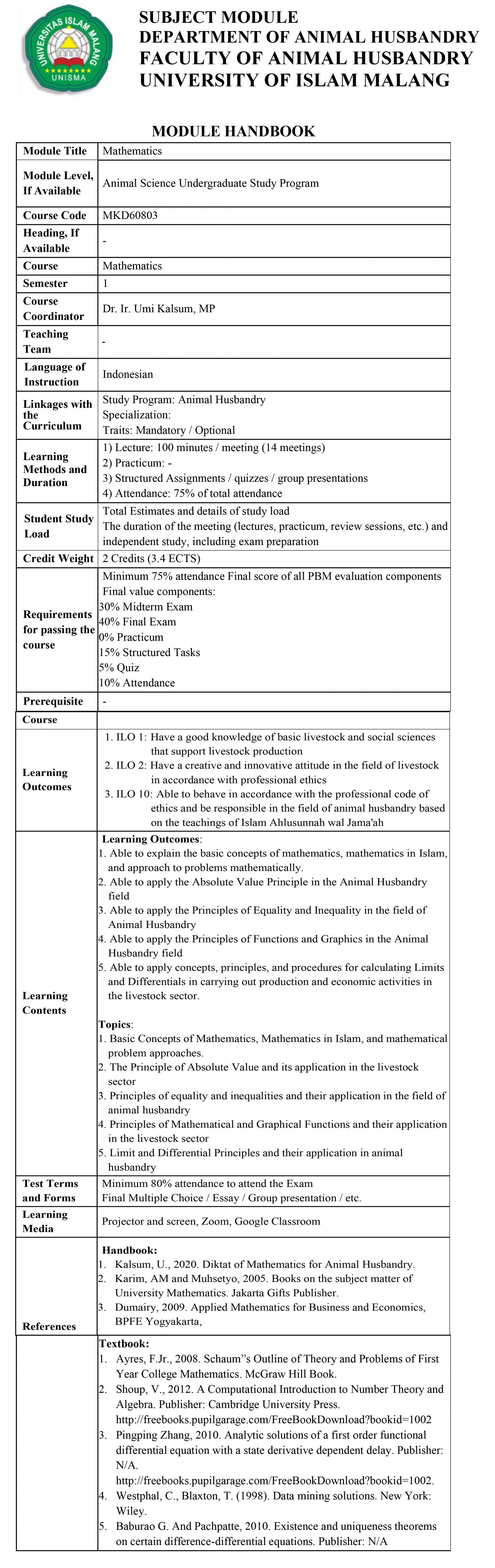 SM Mathematics - Fakultas Peternakan UNISMA